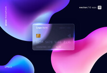 Vector Image In The Style Of Glass Morphism.
Translucent Bank Card, Frosted Glass And Abstract Shapes. Place For Your Text.