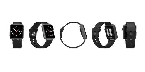 Aufkleber - Set of Black Modern Smart Watch Mockup with Strap in Different Position. 3d Rendering