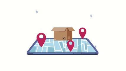 Canvas Print - logistic service animation with box in smartphone