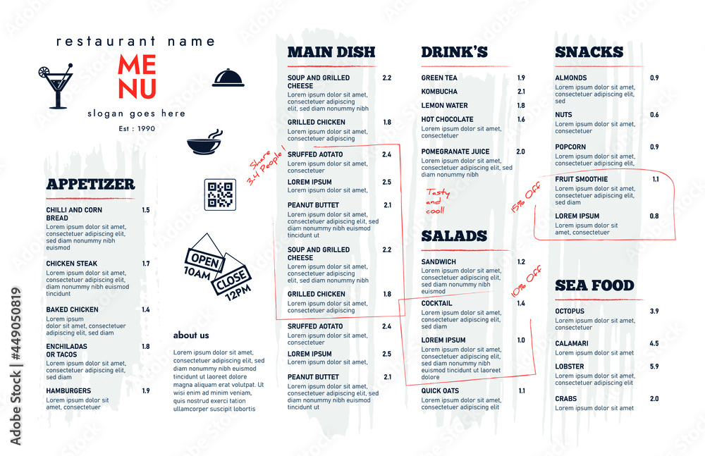 Restaurant cafe menu, template design. Single page food menu template ...