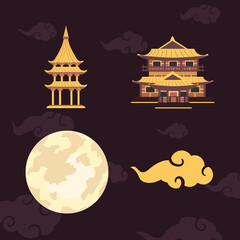 Wall Mural - chinese moon four icons