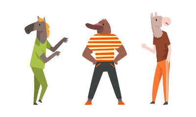 Poster - Animal Character Wearing Human Clothing in Standing Pose Vector Set