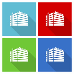 Wall Mural - Hospital building icon set, flat design vector illustration in eps 10 for webdesign and mobile applications in four color options