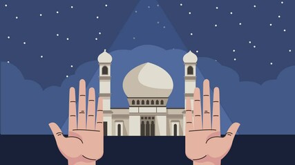 Sticker - hajj mabrour celebrating with hands and mosque