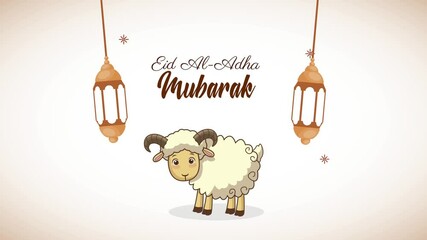 Canvas Print - eid mubarak celebration lettering with goat and lanterns