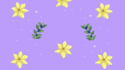 Wall Mural - yellow flowers and leafs pattern in background