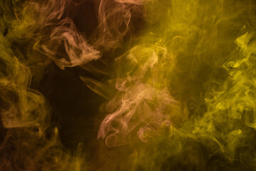 Wall Mural - Yellow and pink steam on a black background.