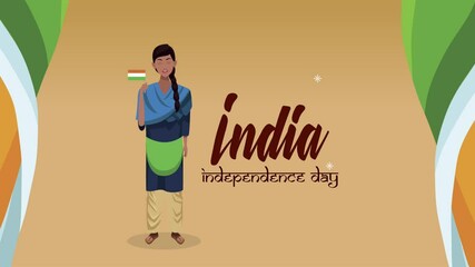 Wall Mural - india independence day lettering with woman waving flag