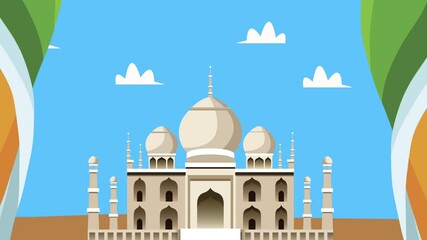 Wall Mural - india independence day celebration with taj mahal and flags