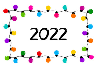 Wall Mural - 2022 New Year vector garland frame, holiday banner. Colorful cartoon decoration. Greeting card illustration