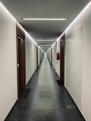  Hotel corridor with doors. Interior background