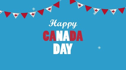 Wall Mural - happy canada day lettering with flags in garlands hanging