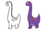Fototapeta Dinusie - Dinosaur. Black and white vector illustration for coloring. Children's educational game. Vector, flat cartoon style.