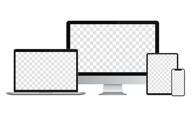Wall Mural - device screen mockup. smartphone, tablet, laptop and monitor, with blank screen for you design. vect