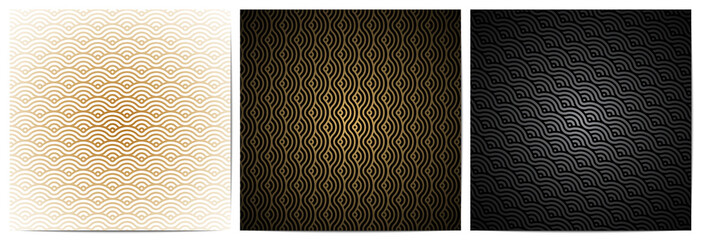  Set of abstract geometric pattern circle overlapping. Luxury traditional background with wave lines