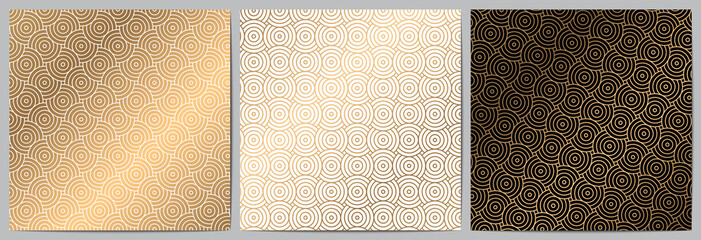 Sticker -  Set of japanese or chinese pattern with circle overlapping luxury gold background traditional