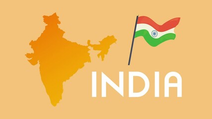 Wall Mural - india independence day lettering with map and flag