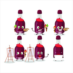 Wall Mural - Artistic Artist of ginjiha bottle cartoon character painting with a brush. Vector illustration