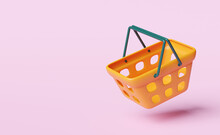 Empty Orange Shopping Carts Or Basket Isolated On Pink Background. Concept 3d Illustration Or 3d Render