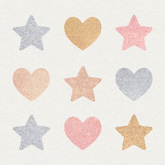 Wall Mural - glitter heart and star sticker set vector