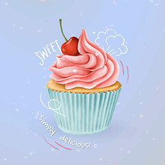 Wall Mural - Hand drawn cherry cupcake vector