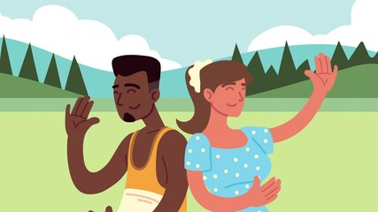 Wall Mural - interracial couple characters in the camp animation