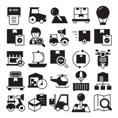 Wall Mural - logistics, shipping and transportation icons set vector illustration