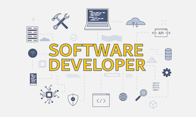 software development concept with icon set with big word or text on center