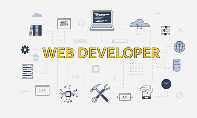 website development concept with icon set with big word or text on center