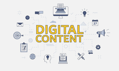 Wall Mural - digital content concept with icon set with big word or text on center