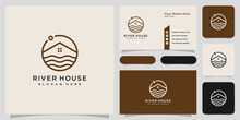 Minimalist Line Abstract House With River Logo Design