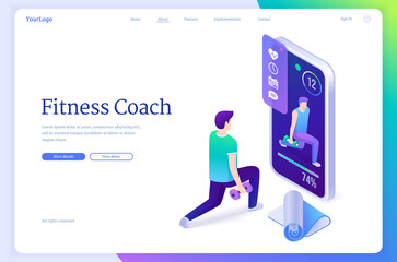 fitness coach isometric landing page, training