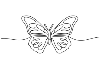 Sticker - Continuous one line drawing of beautiful butterfly for company logo identity. Salon and spa healthcare business icon concept from animal shape. Minimalist vector illustration on white background.