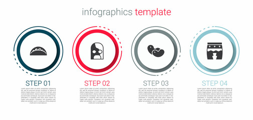 Wall Mural - Set Taco with tortilla, Mexican wrestler, Beans and Huehuetl. Business infographic template. Vector