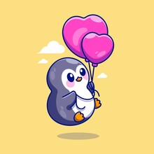 Cute Penguin Flying With Balloons Cartoon