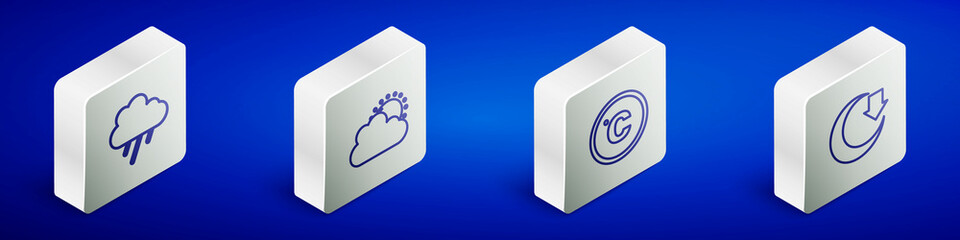 Poster - Set Isometric line Cloud with rain, Sun and cloud weather, Celsius and Moon icon. Vector