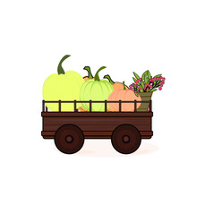 Cart With Pumpkins And A Pot Of Rowan Branches.