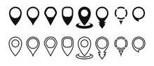 A Set Of Vector Icons For The Map Marker Pointer. Modern Markers On The Map. PIN Code Of The Location. The Marker Of The Place Where The Map Is Linked. The Location Icon. Flat Design. Editable Stroke