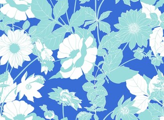 Wall Mural - Silhouettes of flowers. Botanical vector seamless pattern