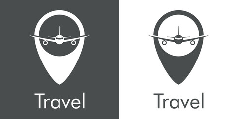 Sticker - Logotipo con texto Travel y silueta de avión en marcador de posición en fondo gris y fondo blanco