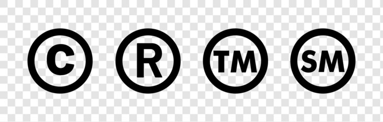 copyright and registered trademark icon set vector. collection of trademark right and license. intel