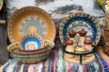 Traditional bulgarian pottery ceramics in souvenir shop