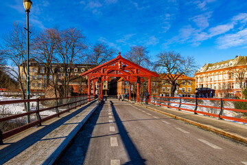 Canvas Print - Beautiful view of the streets in the city during winter in Trondheim, Norway