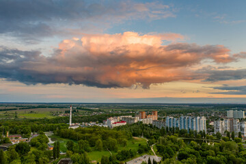 Poster - Cityscape of Brovary under the sunset sky in Ukraine