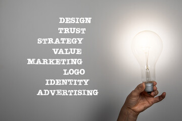 Wall Mural - brand. business concept. bright light bulb in a woman's hand