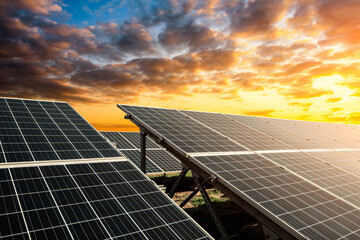 Sticker - Solar power panels and beautiful natural landscape at sunset in summer in China