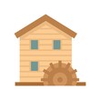 Wooden water mill icon flat isolated vector