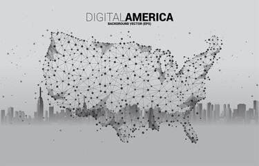 Sticker - Vector United States map from Polygon dot connect line with city background. Concept for America digital network connection.