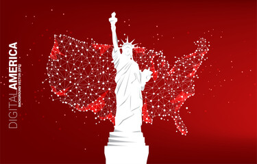 Poster - Statue of Liberty and United States map from Polygon dot connect line. Concept for America digital network connection.