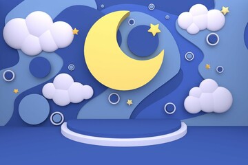 Wall Mural - Fantasy moon colorful and beautiful minimal cartoon style stage.3d illustration and rendering.